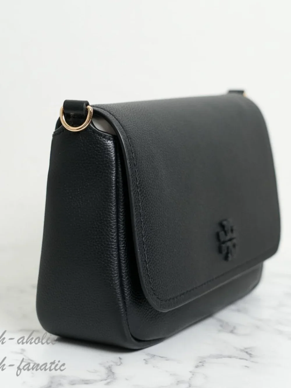 Tory Burch Thea Pebbled Leather Flap Crossbody Shoulder Bag in Black NWT